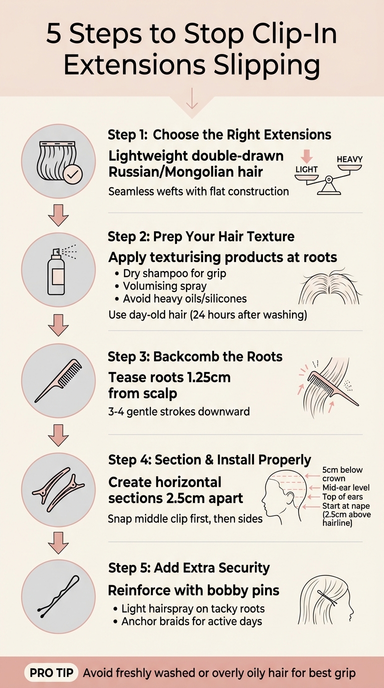 5-Step Guide to Prevent Clip-In Hair Extensions from Slipping