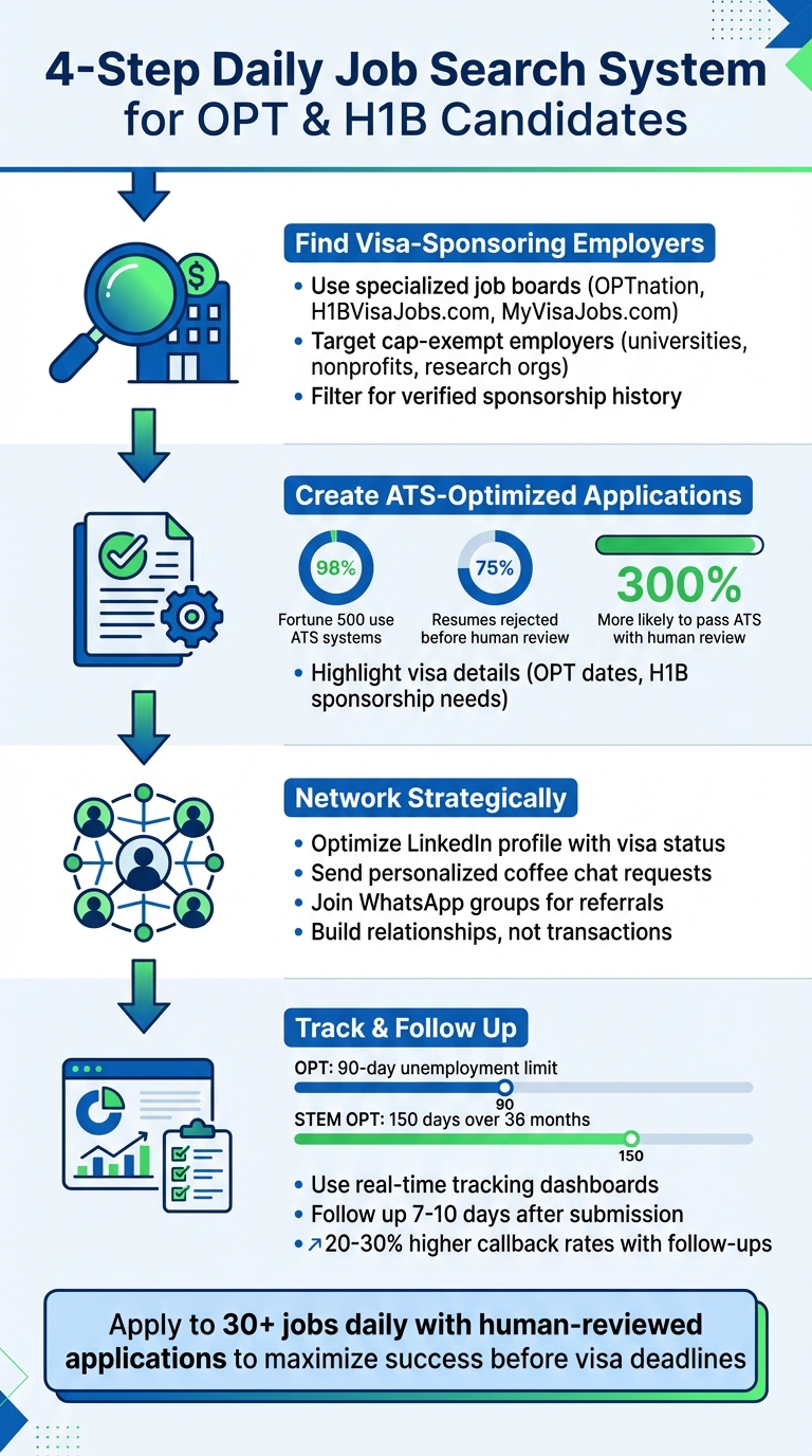 4-Step Daily Job Search System for OPT and H1B Visa Candidates