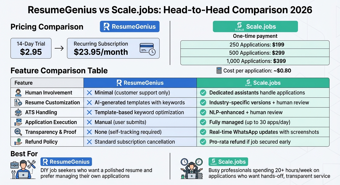 ResumeGenius vs Scale.jobs: Feature and Pricing Comparison 2026