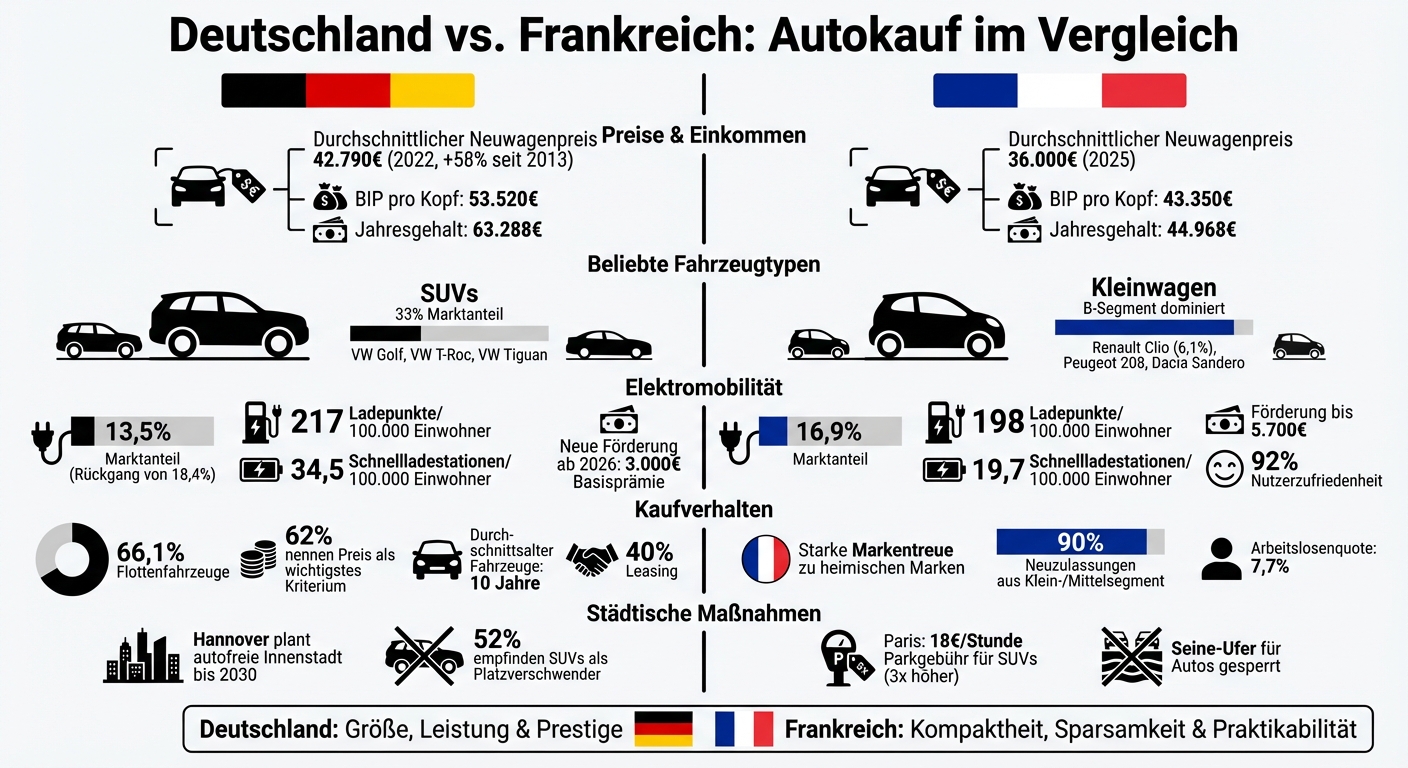 Autokauf-Vergleich Deutschland vs. Frankreich: Preise, Präferenzen und Elektromobilität