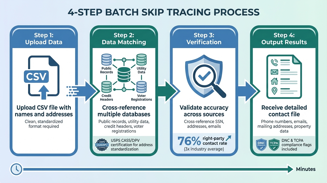 How Batch Skip Tracing Works: 4-Step Process from Upload to Results
