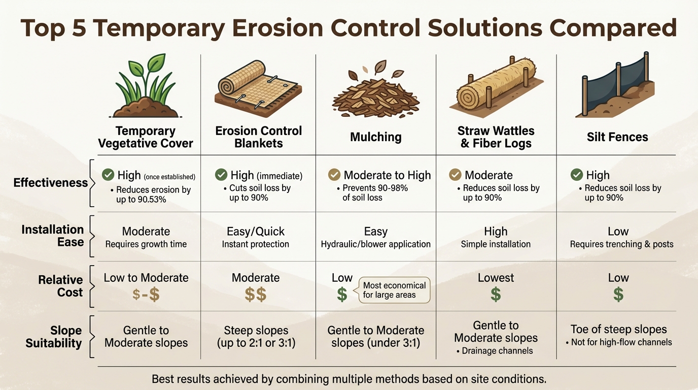 Comparison of 5 Temporary Erosion Control Methods: Effectiveness, Cost, and Slope Suitability