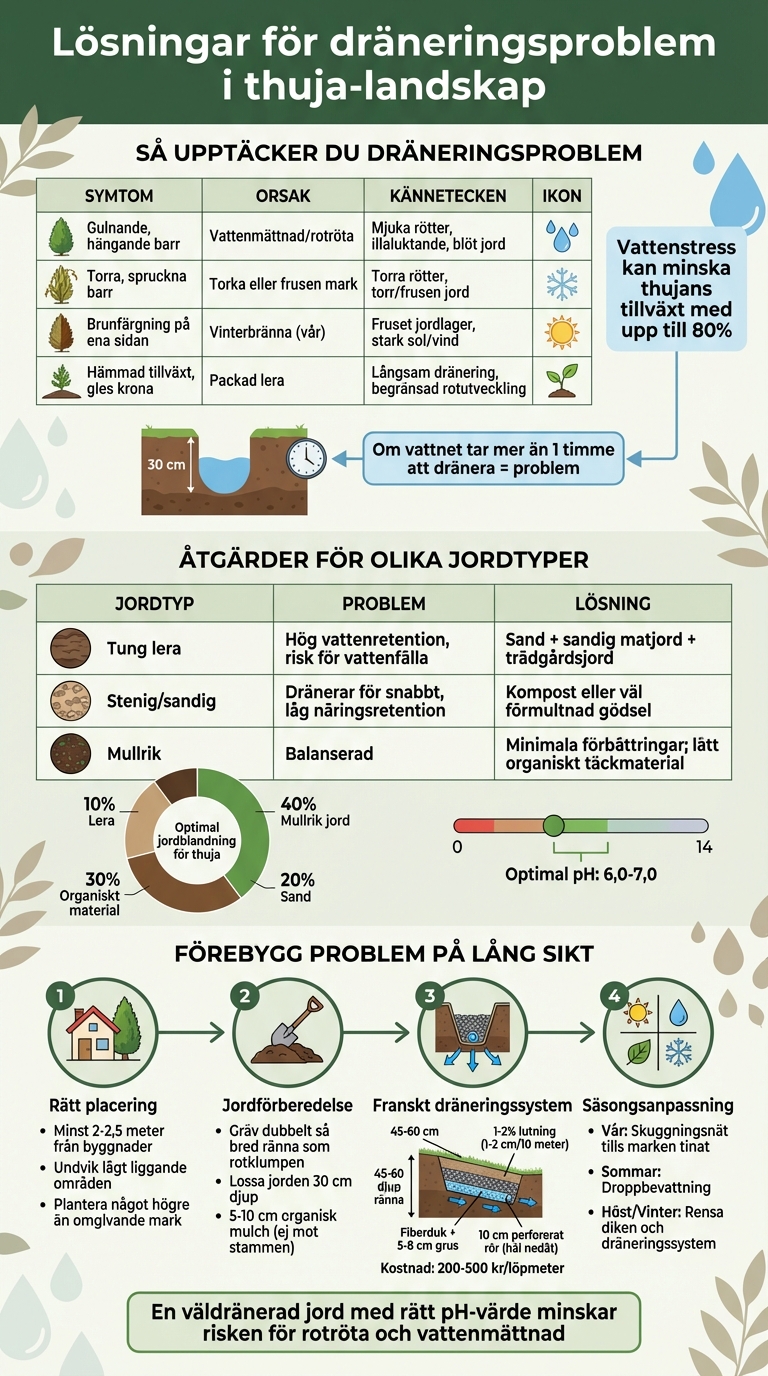 Guide för att identifiera och åtgärda dräneringsproblem i thuja-landskap