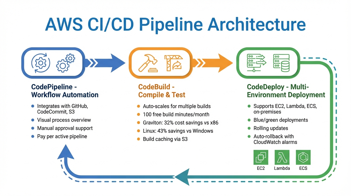AWS CI/CD Pipeline Architecture: CodePipeline, CodeBuild, and CodeDeploy Workflow