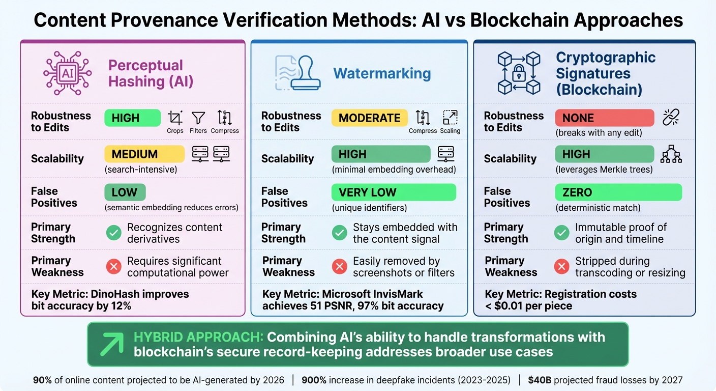AI and Blockchain Content Verification Methods Comparison