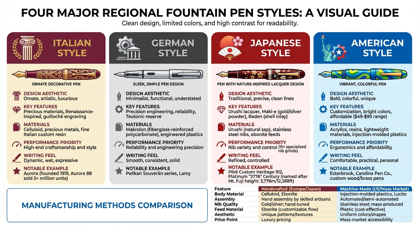 Regional Fountain Pen Styles Comparison: Italian, German, Japanese, and American