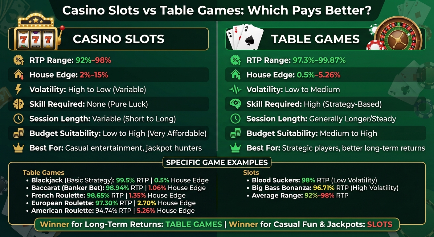 Casino Slots vs Table Games: RTP, House Edge & Payout Comparison