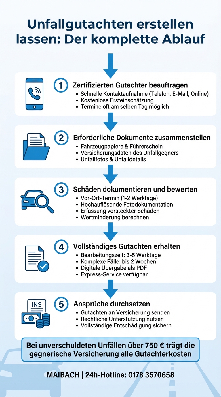 Unfallgutachten Ablauf: 5 Schritte zur Schadensregulierung
