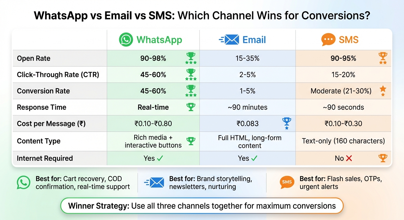 WhatsApp vs Email vs SMS: Performance Metrics Comparison for E-commerce
