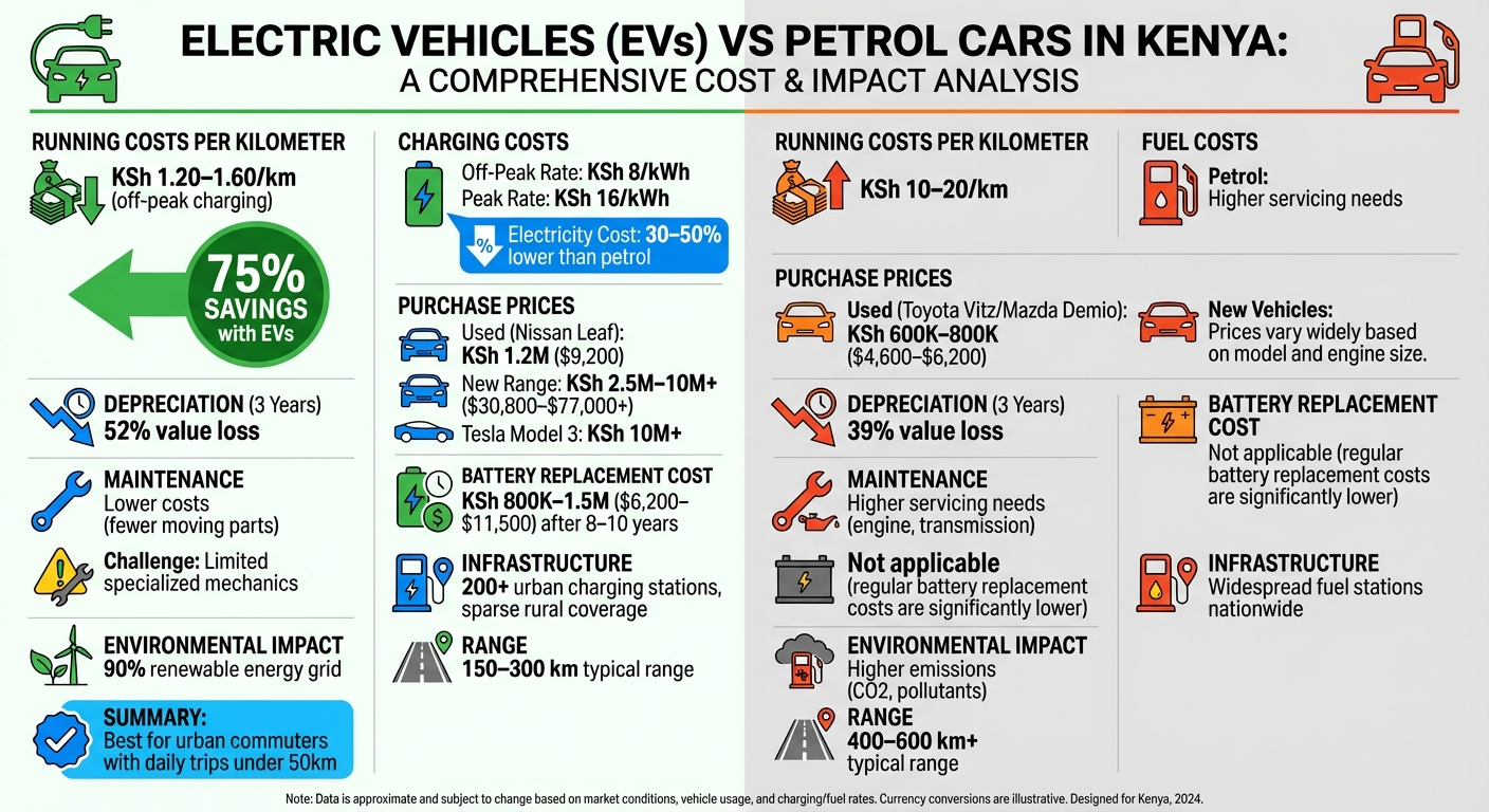 EV vs Petrol Car Cost Comparison in Kenya: Running Costs, Purchase Prices & Savings