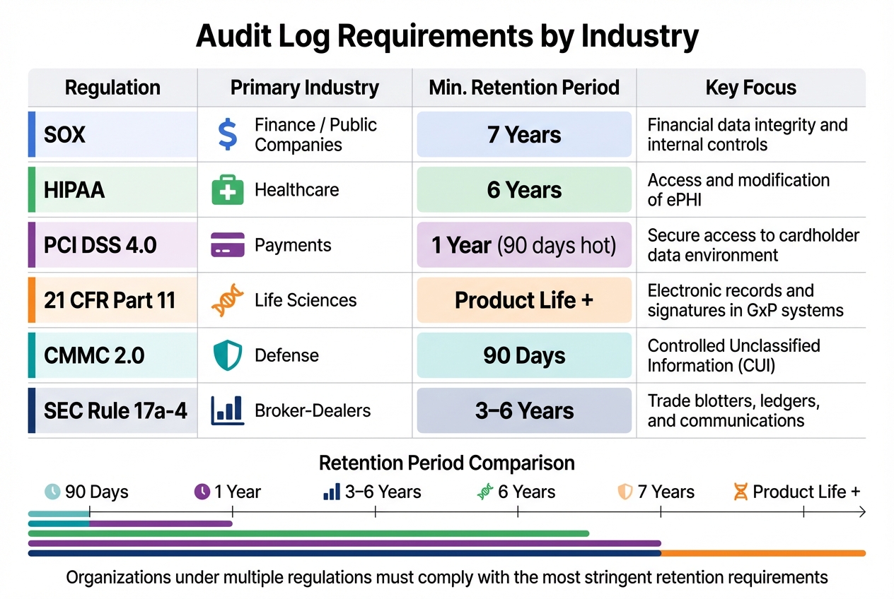 Audit Log Requirements by Industry: Retention Periods and Key Focus Areas
