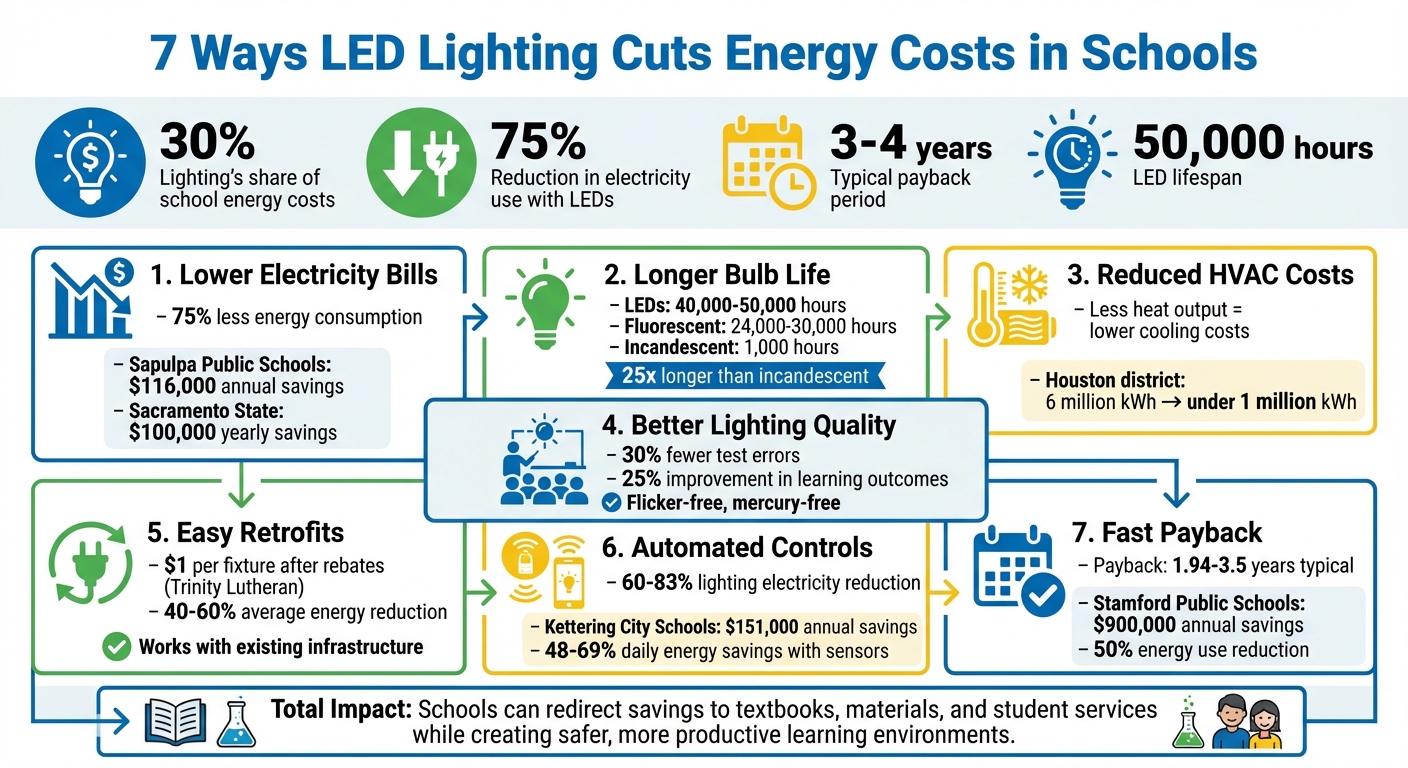 LED Lighting Cost Savings and Benefits for Schools Infographic