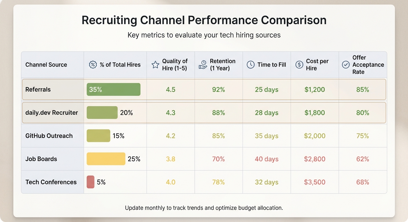 Tech Recruiting Channel Performance Comparison: Metrics and ROI by Source