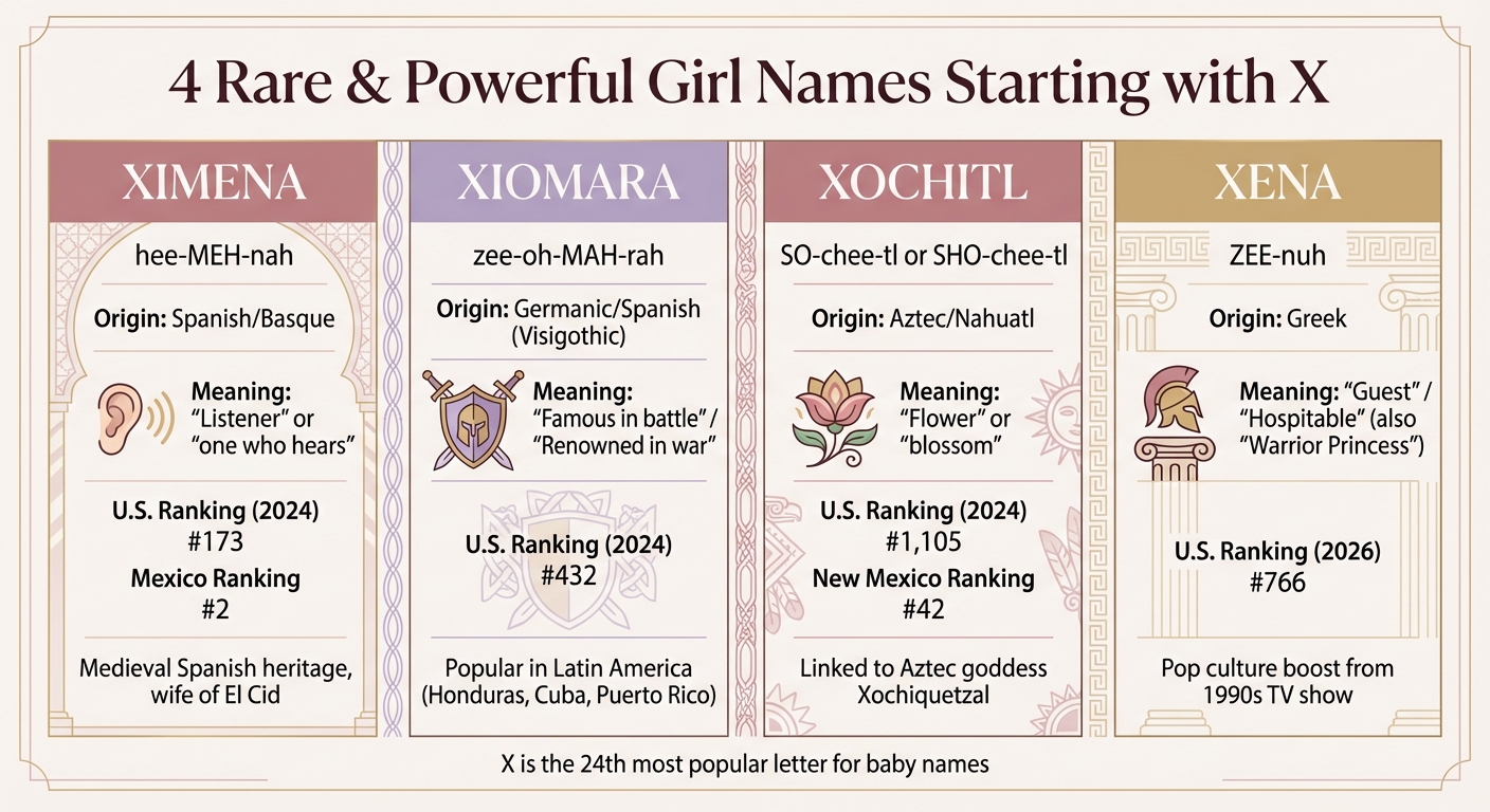 Comparison of 4 Rare Girl Names Starting with X: Origins, Meanings, and Rankings