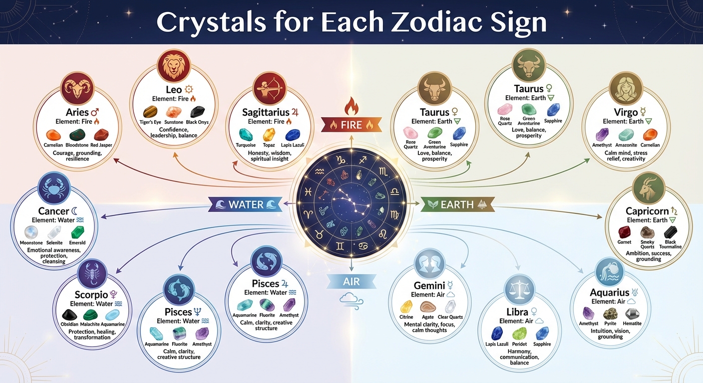 Zodiac Signs and Their Corresponding Crystals Guide