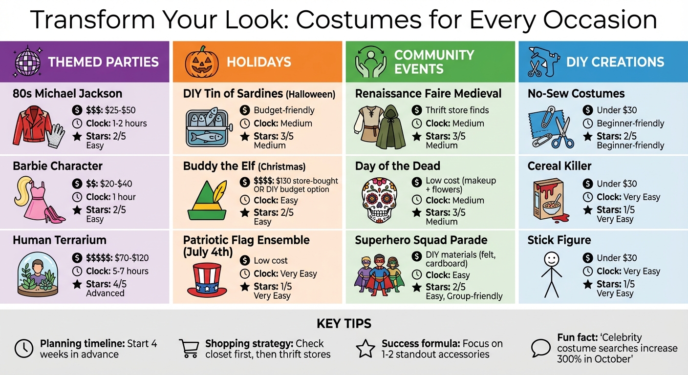 Quick Costume Ideas by Occasion: Cost, Time & Difficulty Comparison