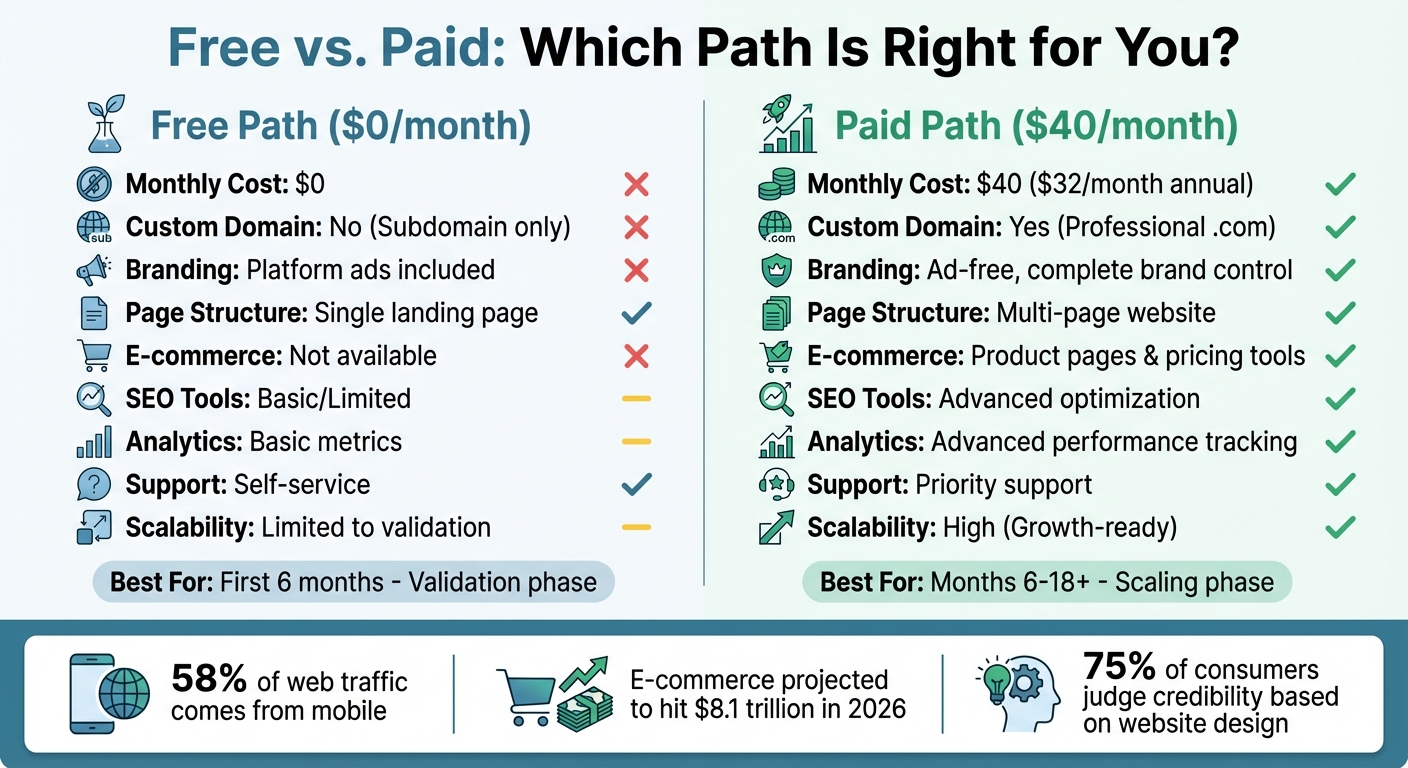 Free vs Paid Business Website Features Comparison