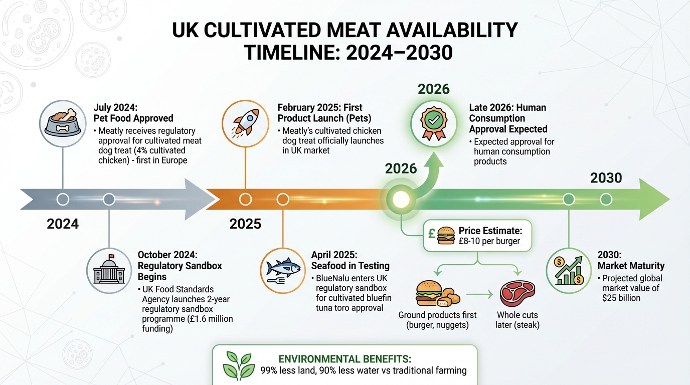 Cultivated Meat UK Timeline: From Pet Food to Human Consumption 2024-2030