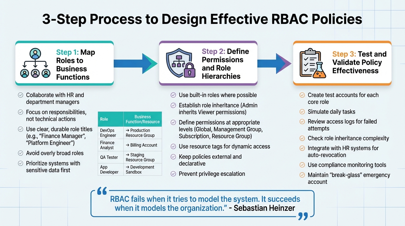 3-Step RBAC Policy Design Process: Map, Define, and Test