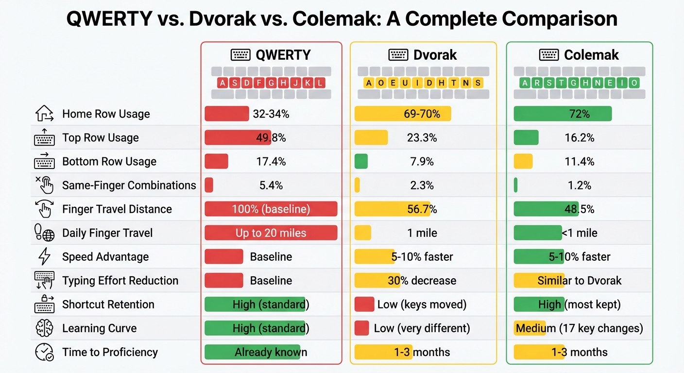 QWERTY vs Dvorak vs Colemak keyboard layout comparison