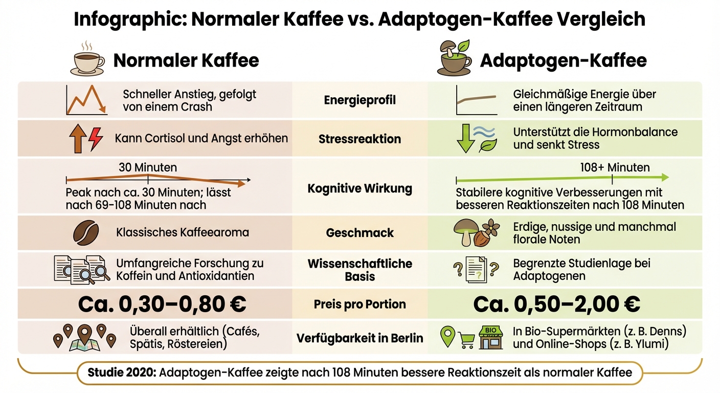 Normaler Kaffee vs. Adaptogen-Kaffee: Vergleich der Wirkung, Energie und Kosten