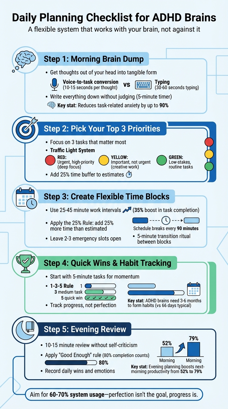 5-Step Daily Planning System for ADHD: Morning Brain Dump to Evening Review
