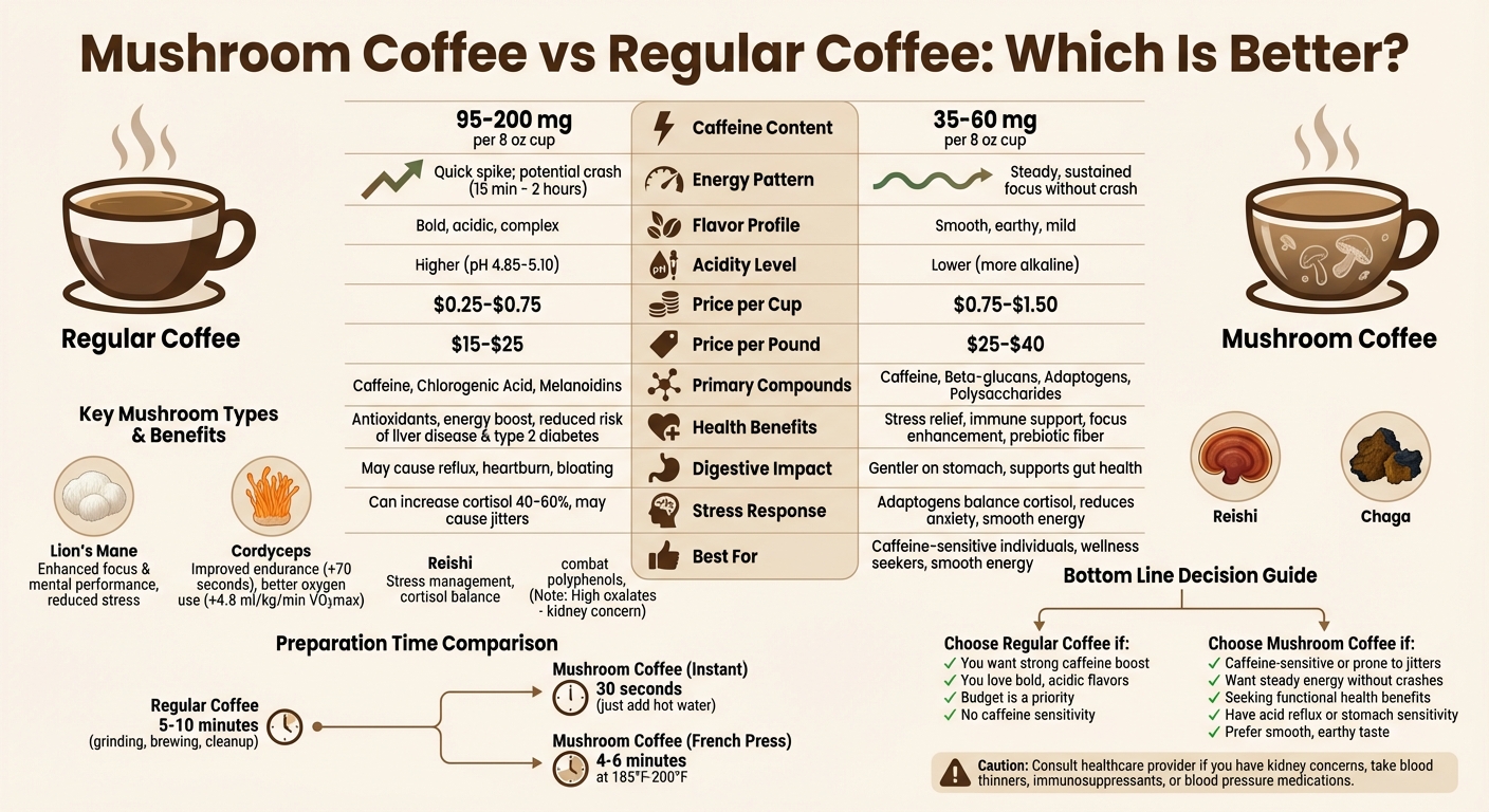 Mushroom Coffee vs Regular Coffee: Complete Comparison Chart