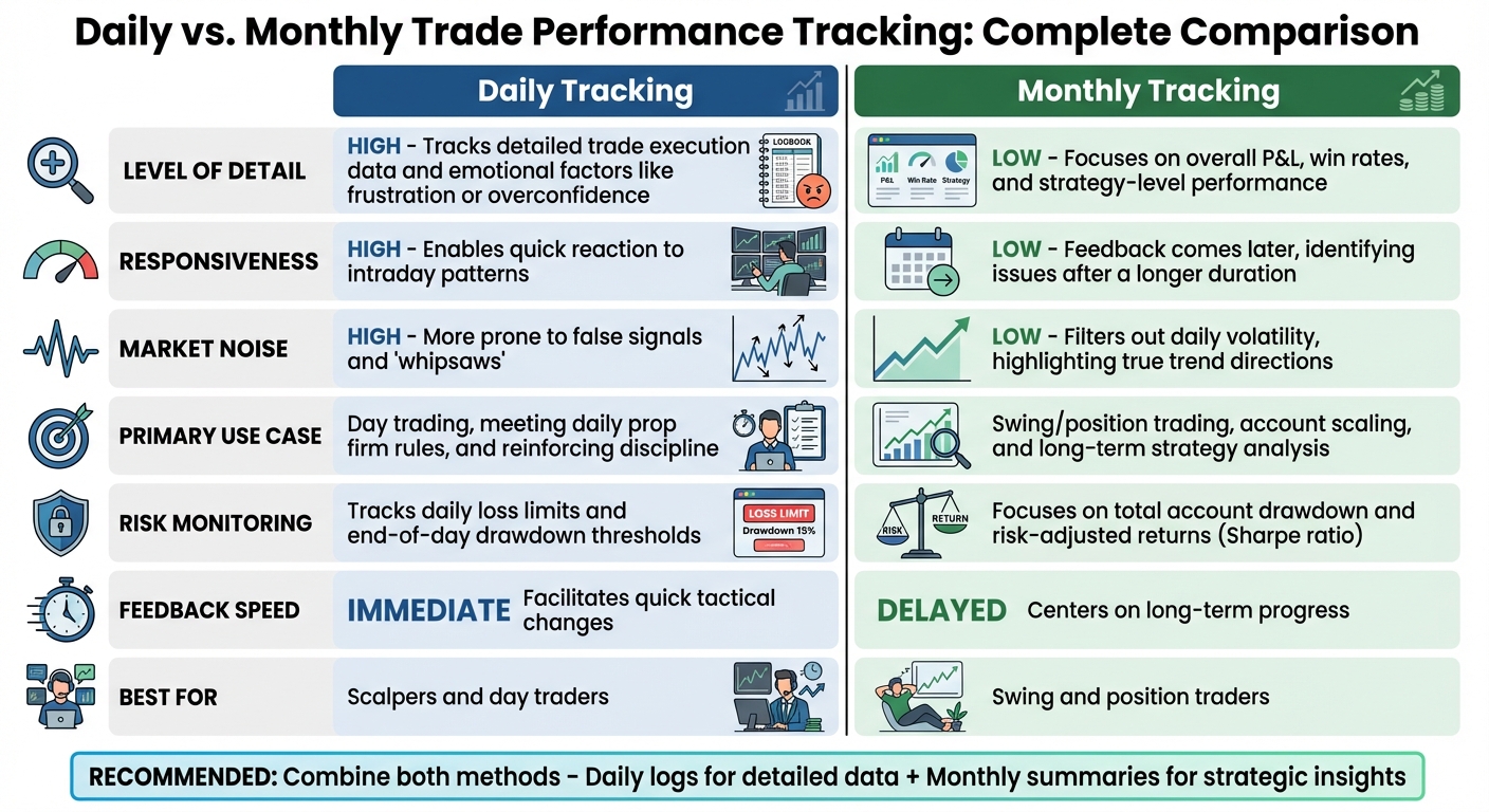 Daily vs Monthly Trade Performance Tracking Comparison Chart