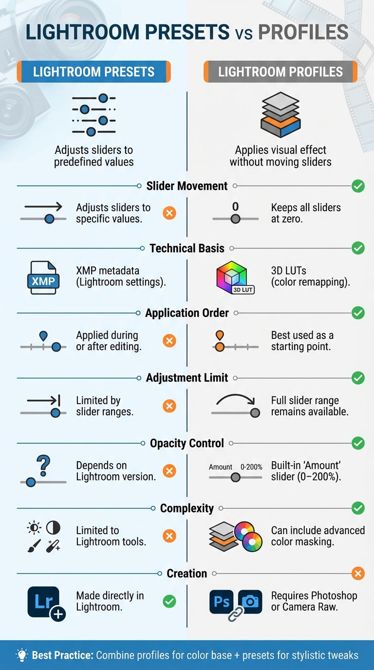 Lightroom Presets vs Profiles Comparison Chart