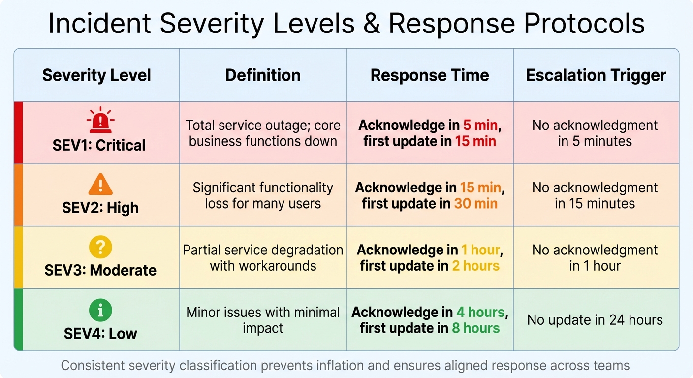 Incident Severity Levels and Response Time Requirements