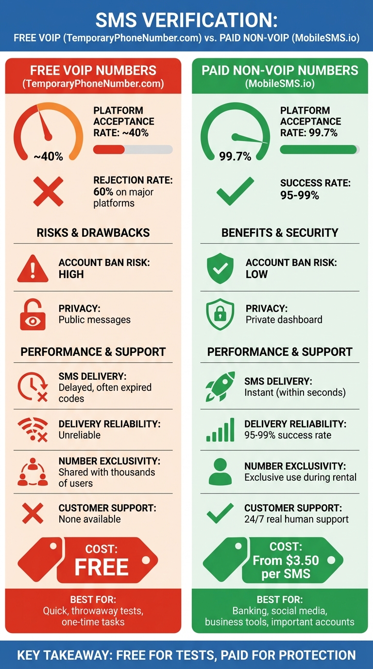 TemporaryPhoneNumber.com vs MobileSMS.io (Free VoIP vs Paid Non-VoIP) 3 Free VoIP vs Paid Non-VoIP SMS Verification Comparison