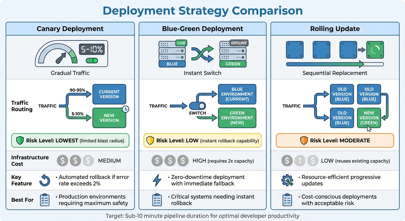 CI/CD Deployment Strategies Comparison: Canary vs Blue-Green vs Rolling Updates