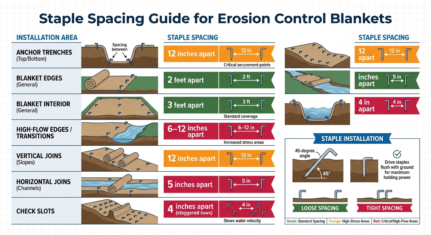 Erosion Control Blanket Staple Spacing Guide for Different Installation Areas