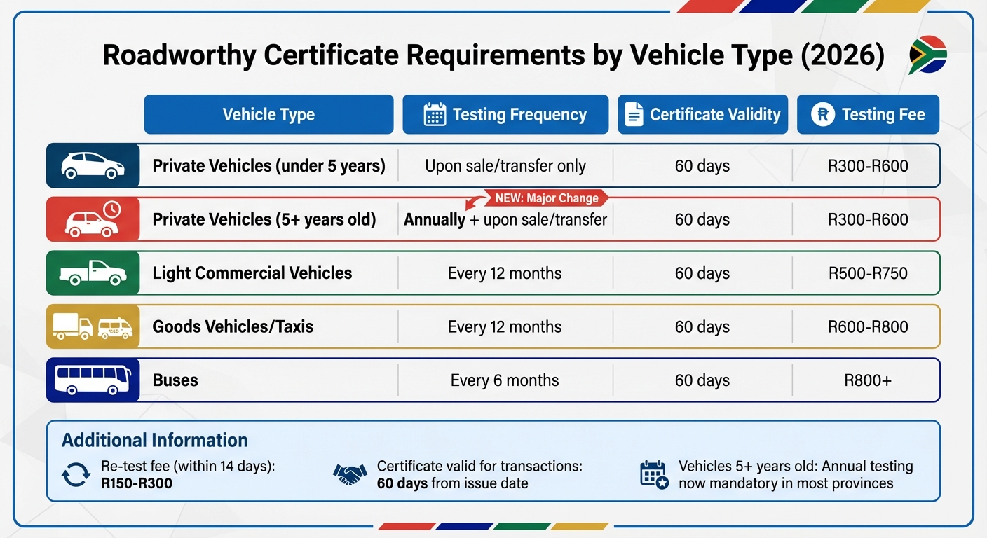South Africa Roadworthy Certificate Requirements by Vehicle Type 2026