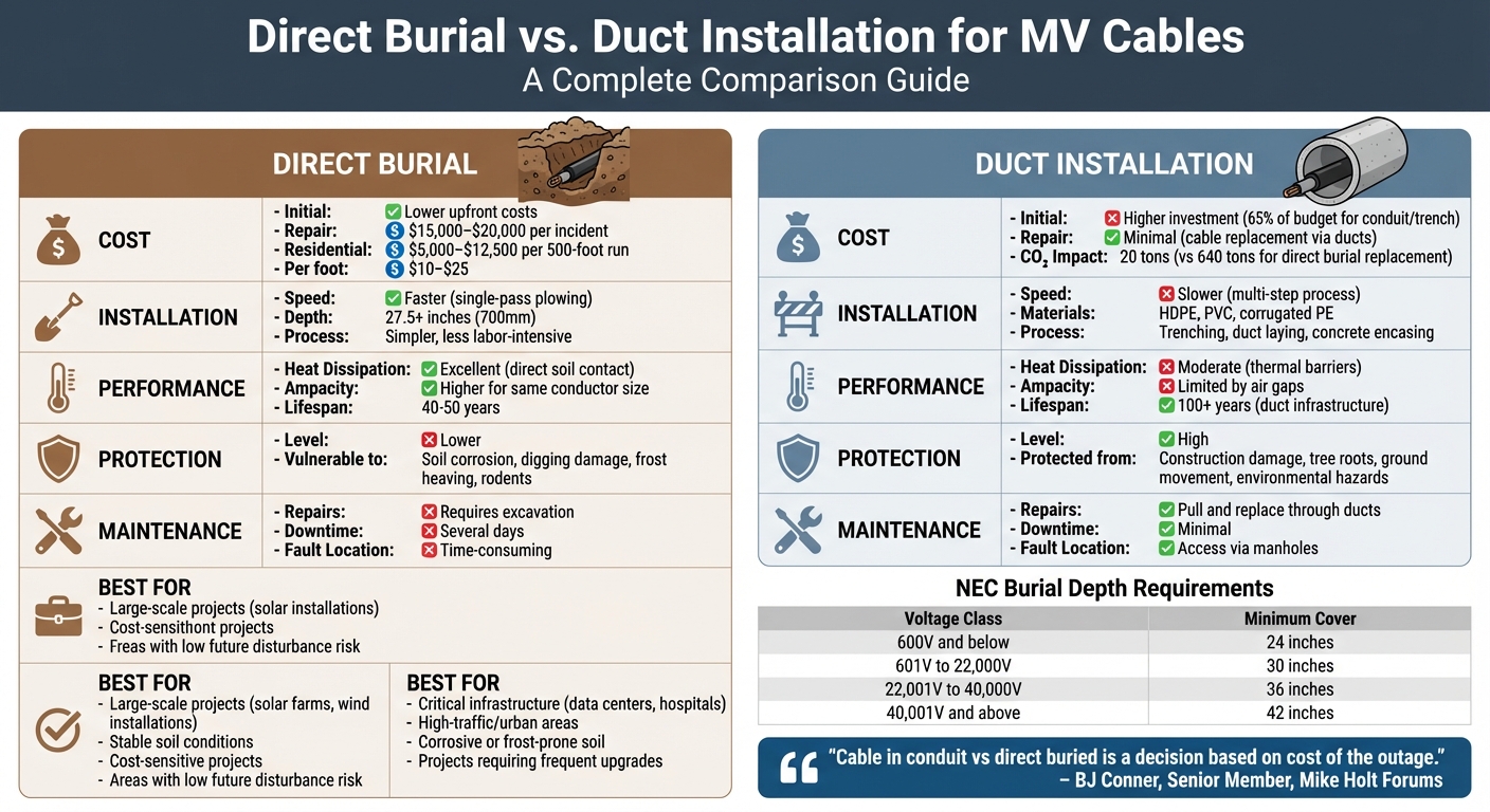 Direct Burial vs Duct Installation for MV Cables: Complete Comparison Guide