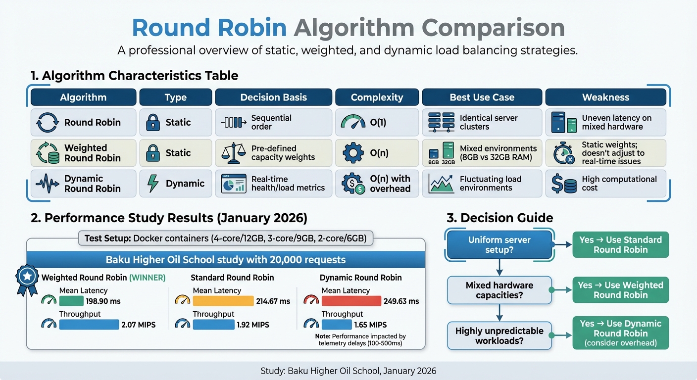 Round Robin Load Balancing Algorithms Comparison: Features, Performance & Use Cases