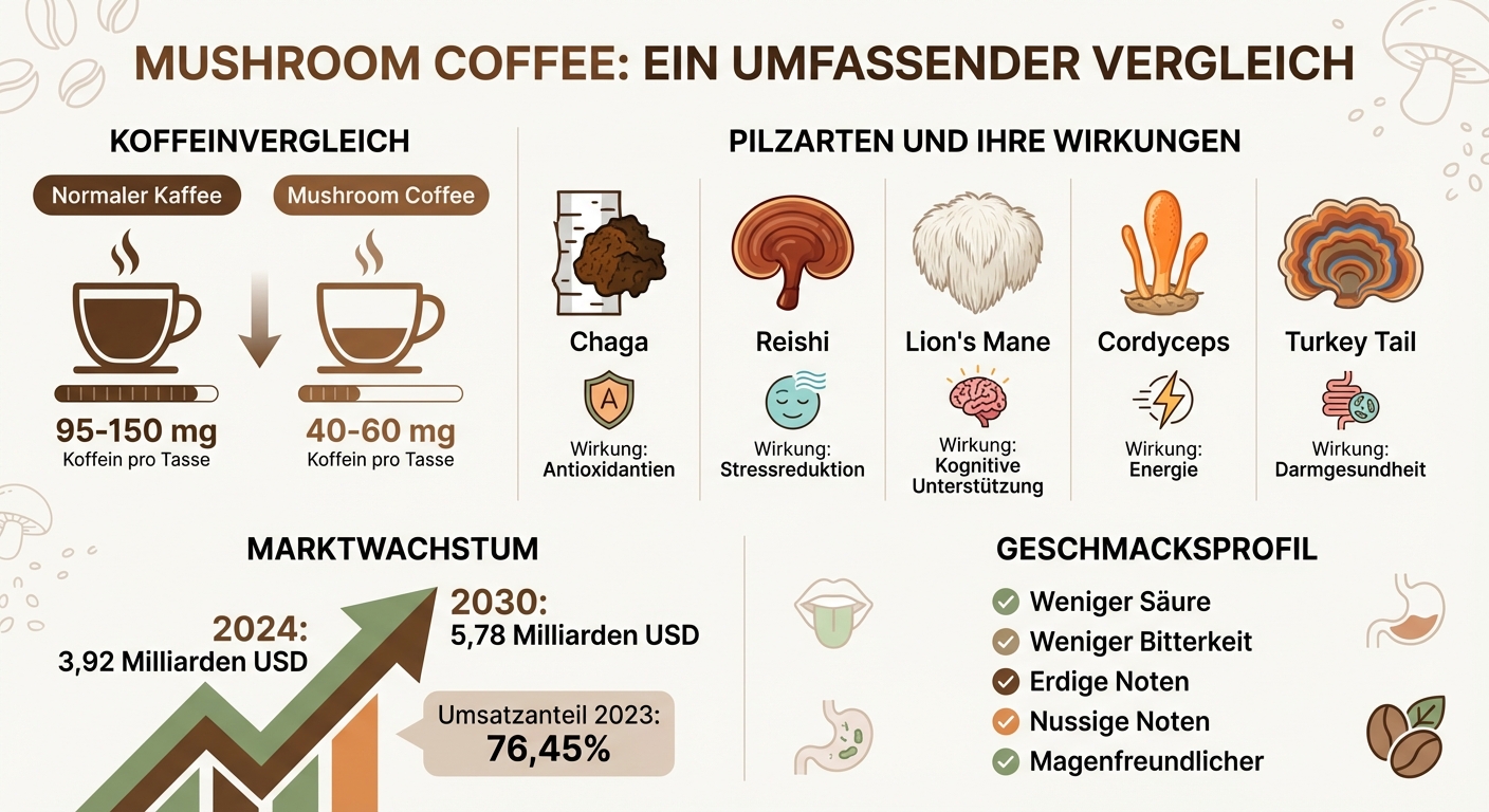 Mushroom Coffee vs. Regular Coffee: Caffeine, Benefits & Mushroom Types Comparison