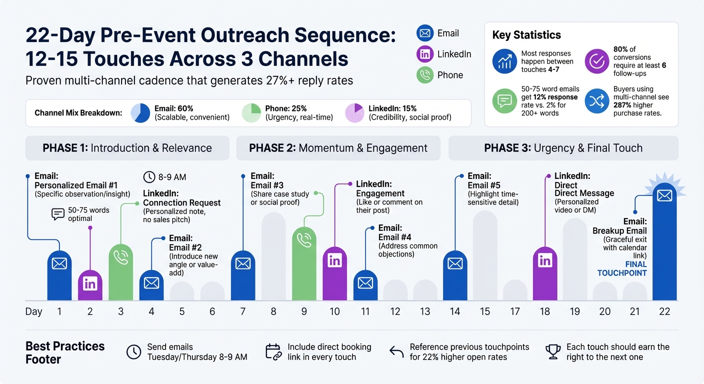 Pre-Event Meeting Campaign 22-Day Multi-Channel Outreach Sequence