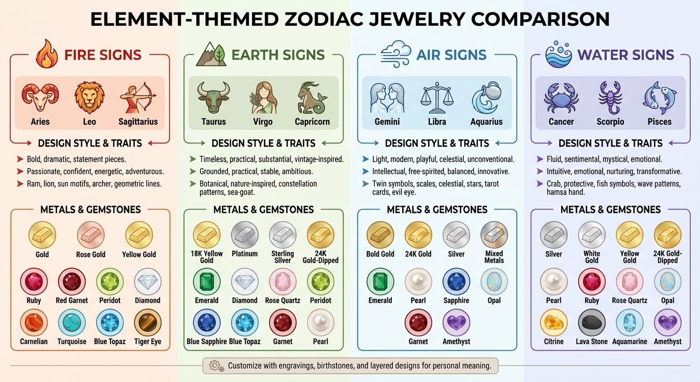 Element-Themed Zodiac Jewelry Guide by Astrological Sign