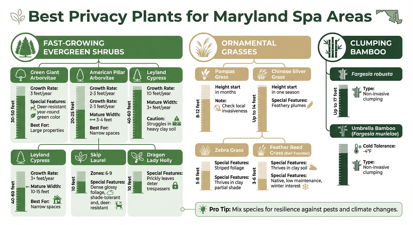 Best Privacy Plants for Maryland Spa Areas: Growth Rates and Characteristics