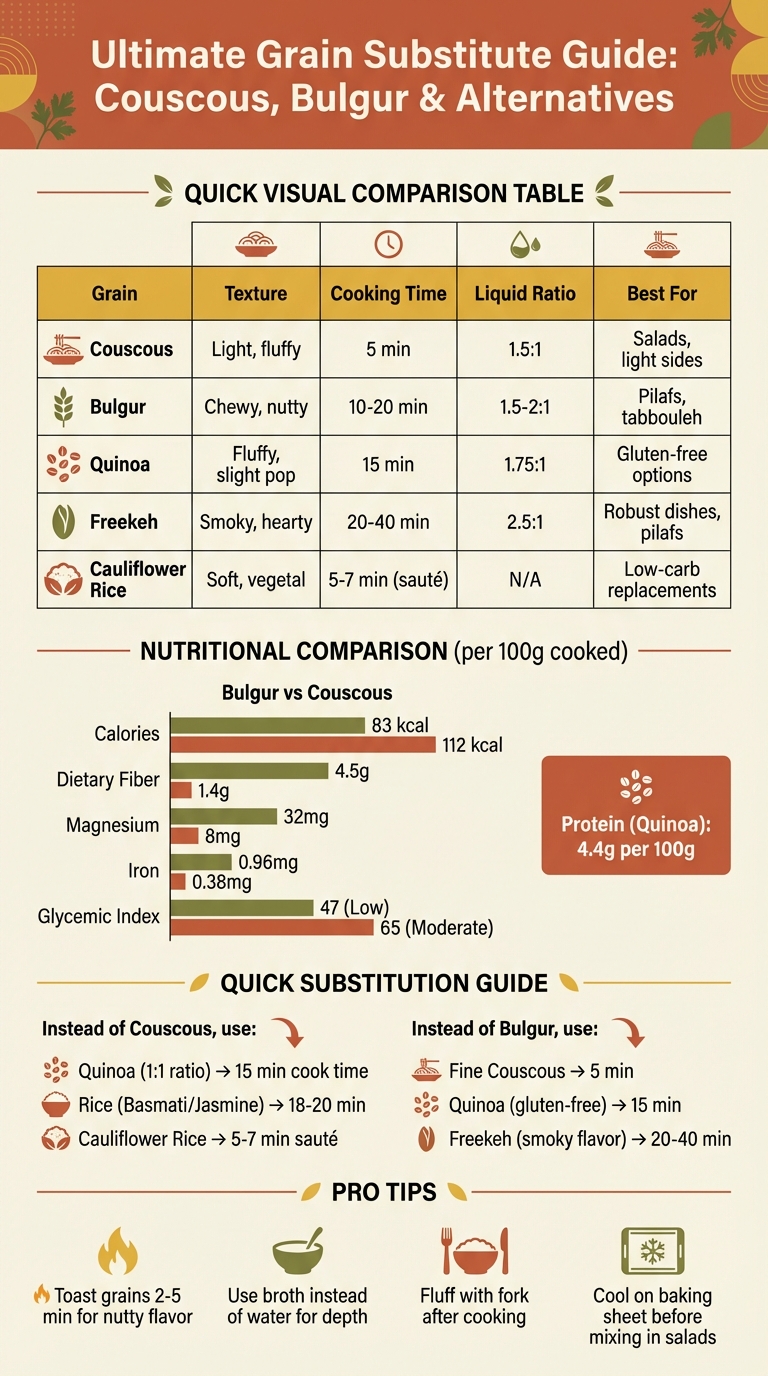 Couscous vs Bulgur vs Quinoa vs Freekeh Cooking Guide and Comparison Chart