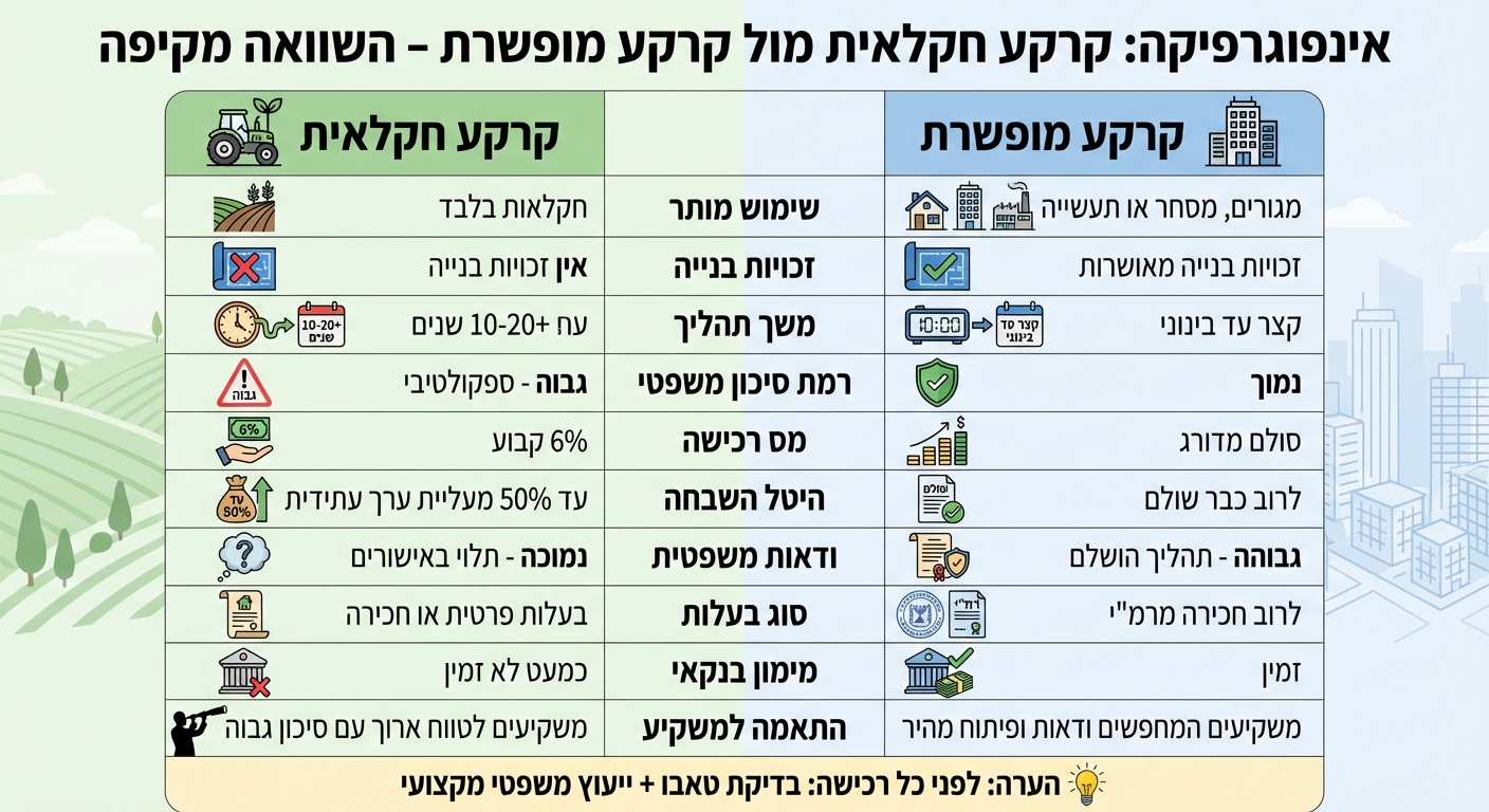 השוואה מקיפה: קרקע חקלאית מול קרקע מופשרת - זכויות, עלויות וסיכונים