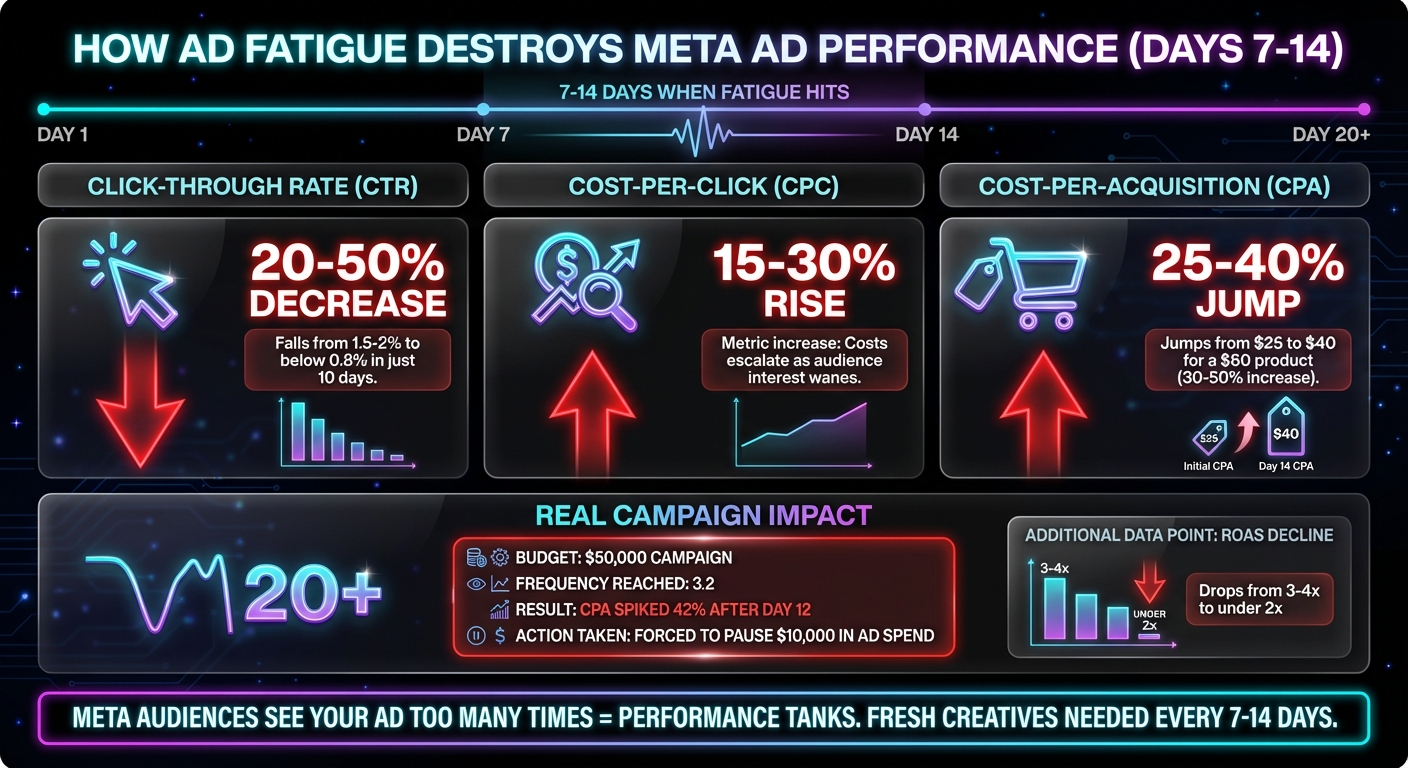 Ad Fatigue Impact on Meta Campaign Performance: CTR, CPC, and CPA Changes