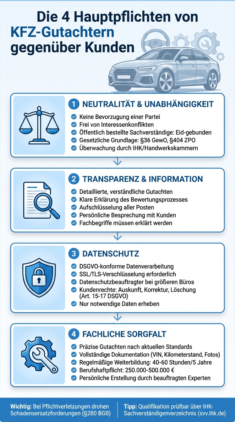 Die 4 Hauptpflichten von KFZ-Gutachtern gegenüber Kunden