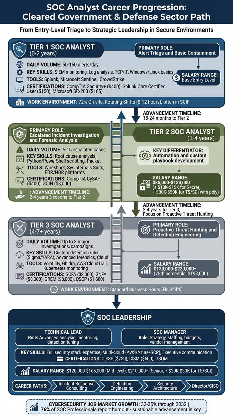 SOC Analyst Career Progression Path from Tier 1 to Leadership
