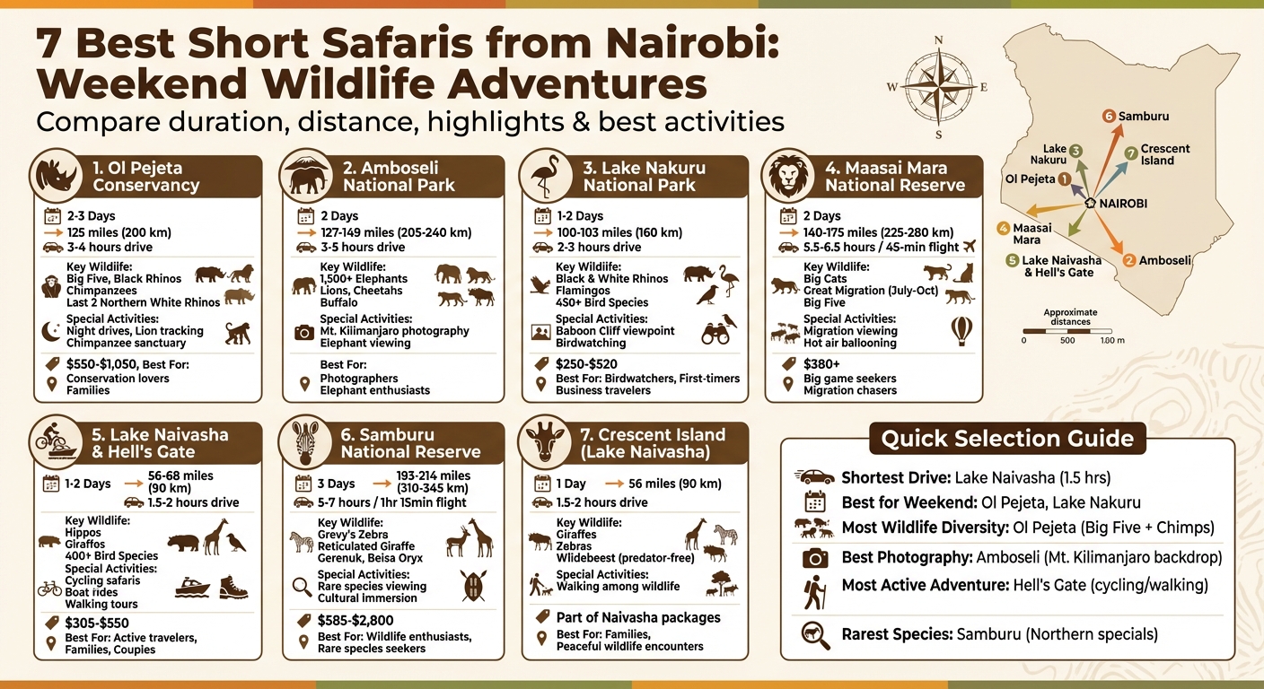 7 Best Short Safaris from Nairobi: Quick Comparison Guide