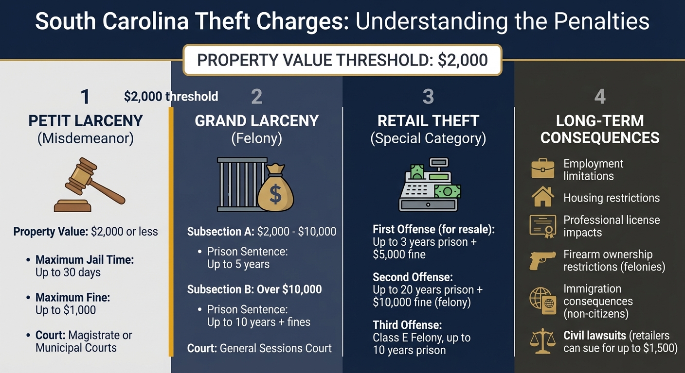 South Carolina Theft Charges: Penalties by Property Value