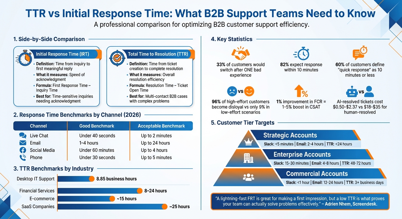 TTR vs Initial Response Time: Key Differences and Benchmarks for B2B Support Teams