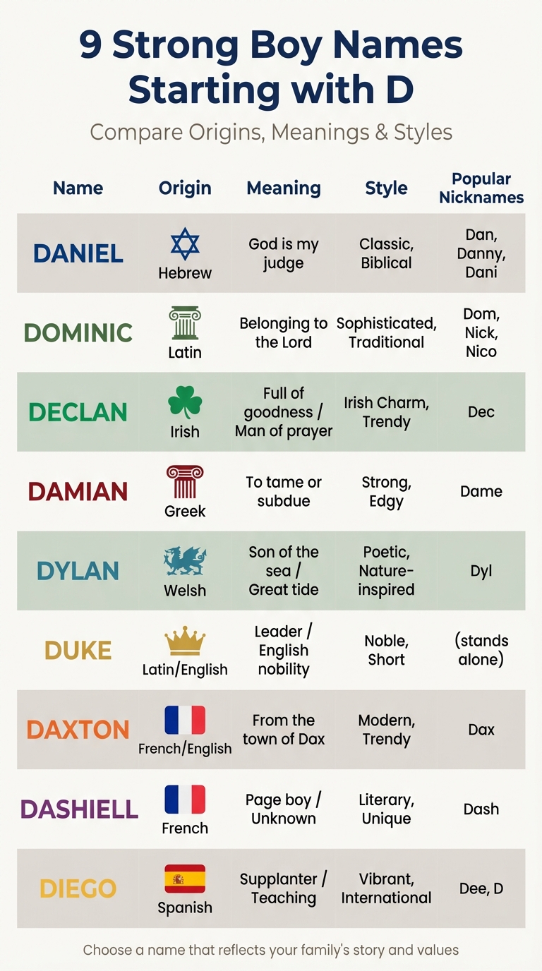 Boy Names Starting with D: Origin, Meaning, and Style Comparison Chart