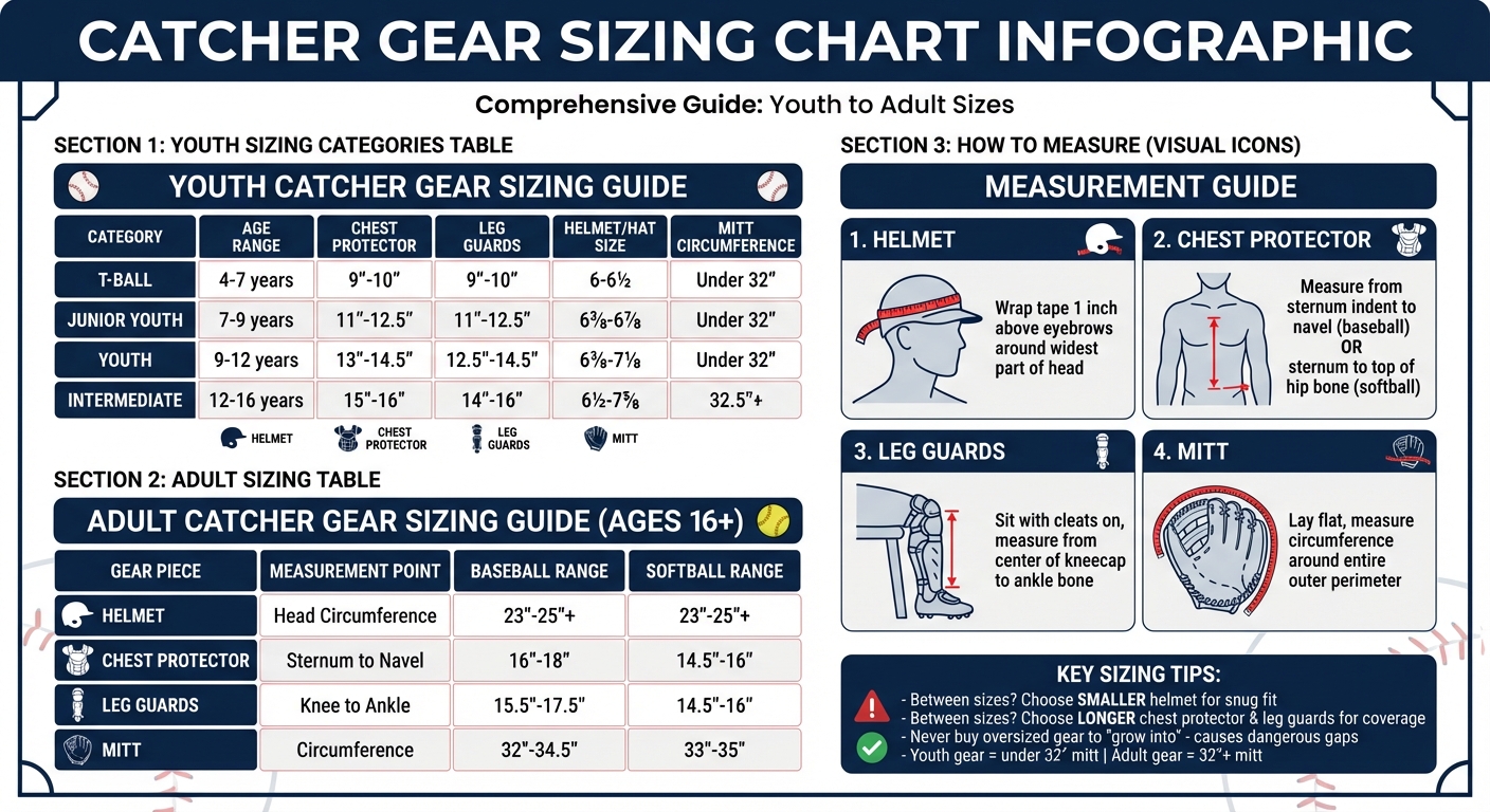 Complete Catcher Gear Sizing Chart: Youth to Adult Measurements